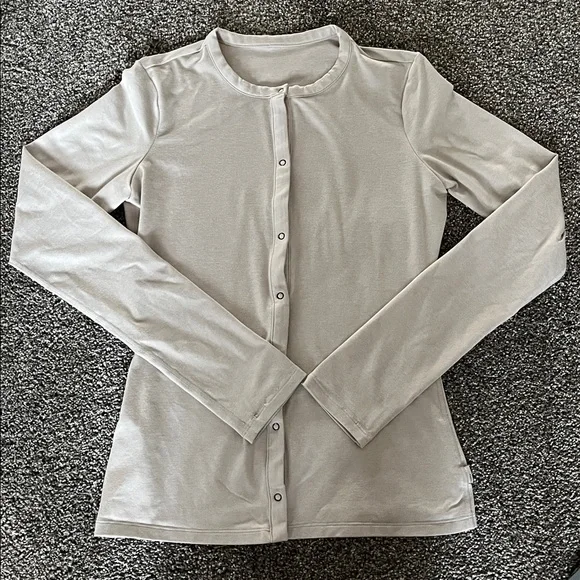 Vuori Long Sleeve Halo Snap Cardigan Extra Small Ecru Heather - Picture 6 of 9